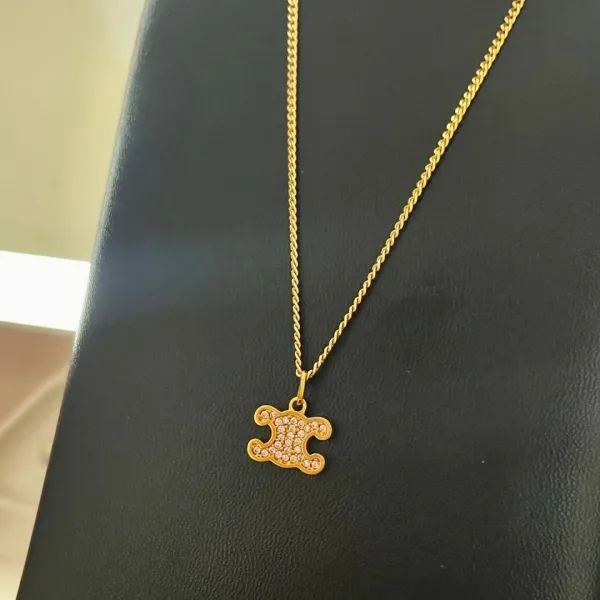 Celine Triomphe Puzzle Pendant Necklace Gold - 11