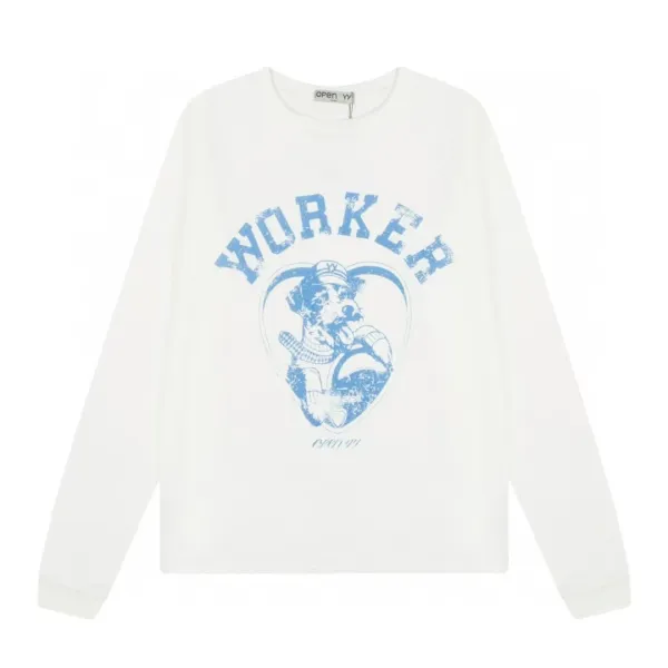 Open YY Worker Graphic Long-Sleeve T-Shirt White - 6