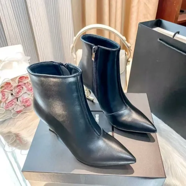 Saint Laurent Opyum Ankle Boots Black Leather Stiletto Heels - 5