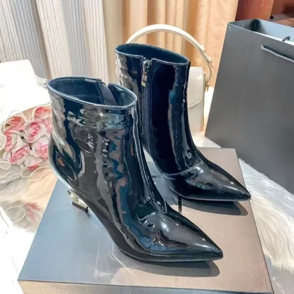 Saint Laurent Opyum Ankle Boots Black Leather Stiletto Heels - 13