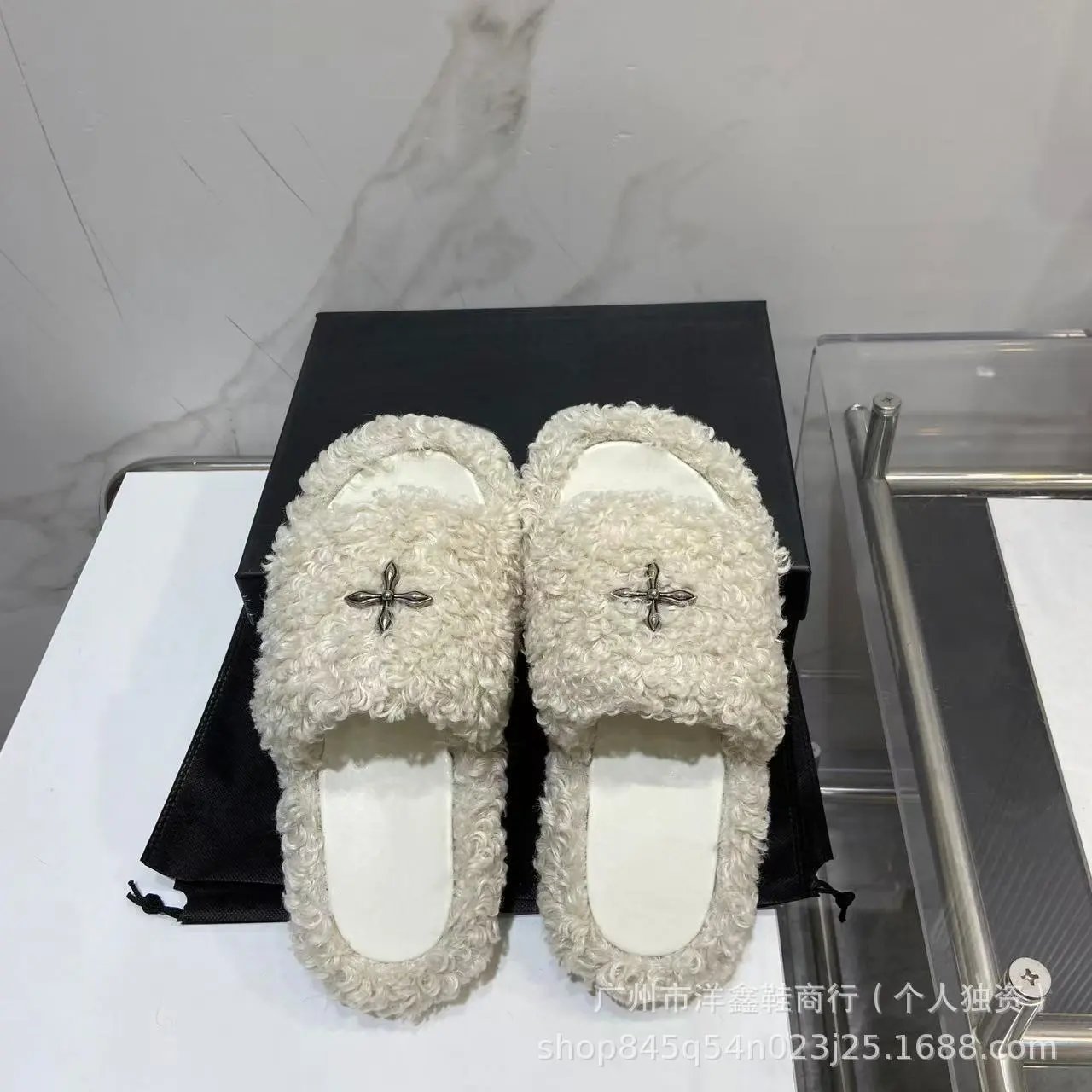 UGG Fluffy Shearling Slide Slippers Beige Slippers - 18