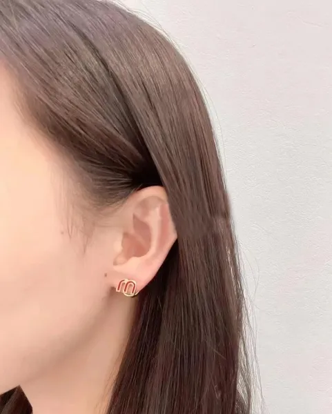 MMY M-Shape Enamel Stud Earrings Gold Pink Jewelry - 10