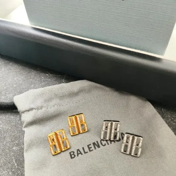 Balenciaga BB Logo Crystal-Embellished Gold Earrings - 6
