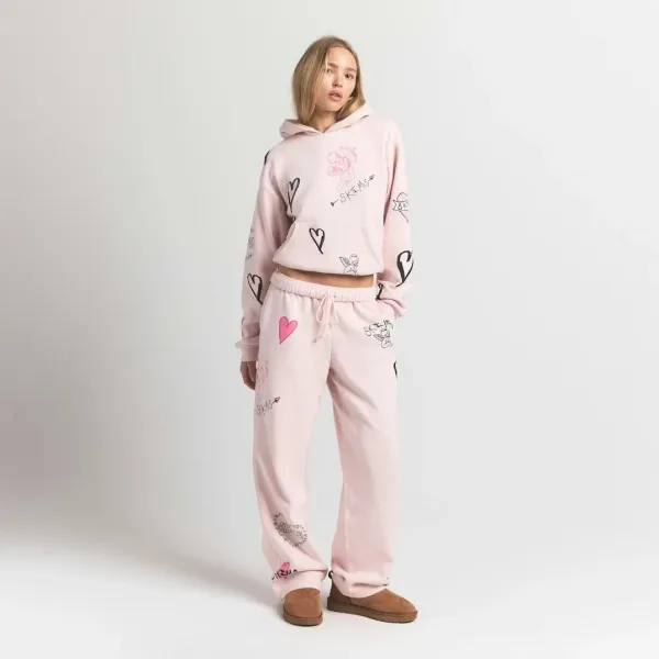 Saint Tears Heart Print Wide-Leg Sweatpants White - 7