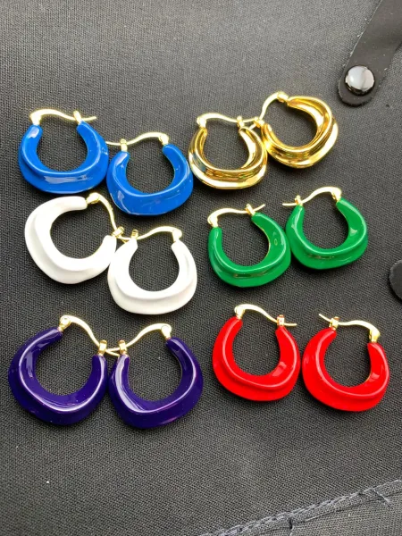 Bold Resin Hoop Earrings in Cobalt Blue and Deep Purple - 4