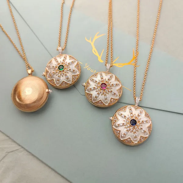 Van Cleef & Arpels Frivole Flower Locket Necklace Gold White Enamel Sapphire Diamond Necklace - 6