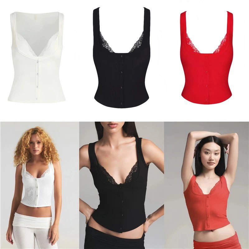 Valentine's Day Soft Lounge Lace Sexy Two-Layer Strap Camisole Top: findsindex.com
