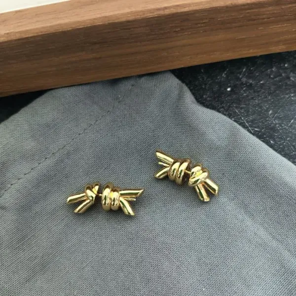Gold Knot Stud Earrings - 6