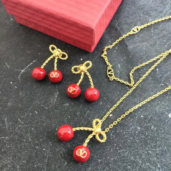 Valentino Rockstud Cherry Necklace Red Gold Jewelry - 5