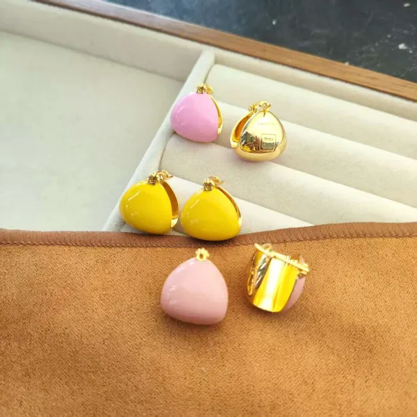 Yellow Enamel Drop Earrings with Gold-Tone Setting - 3