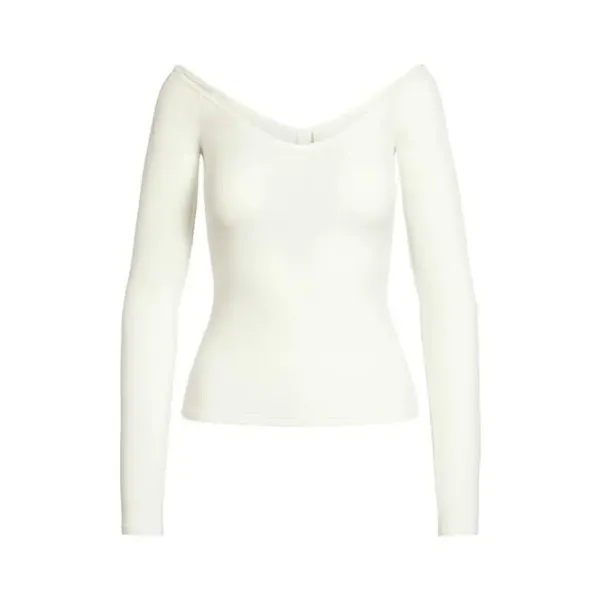 Off-White Ribbed Off-Shoulder Long Sleeve Top Black - 9