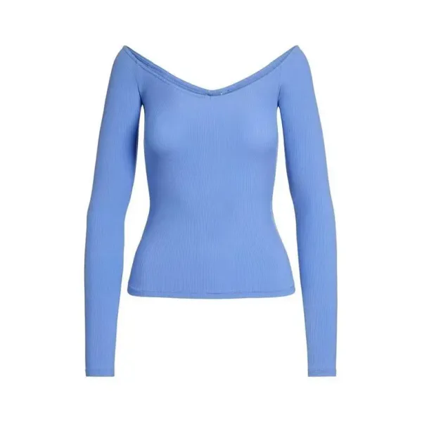 Off-White Ribbed Off-Shoulder Long Sleeve Top Black - 13