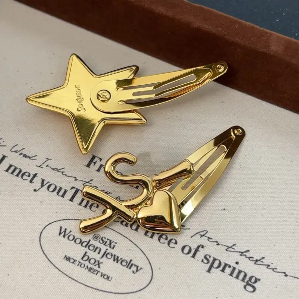 SYNA.TRIBE Gold Heart & Star Hair Clips Set - 6