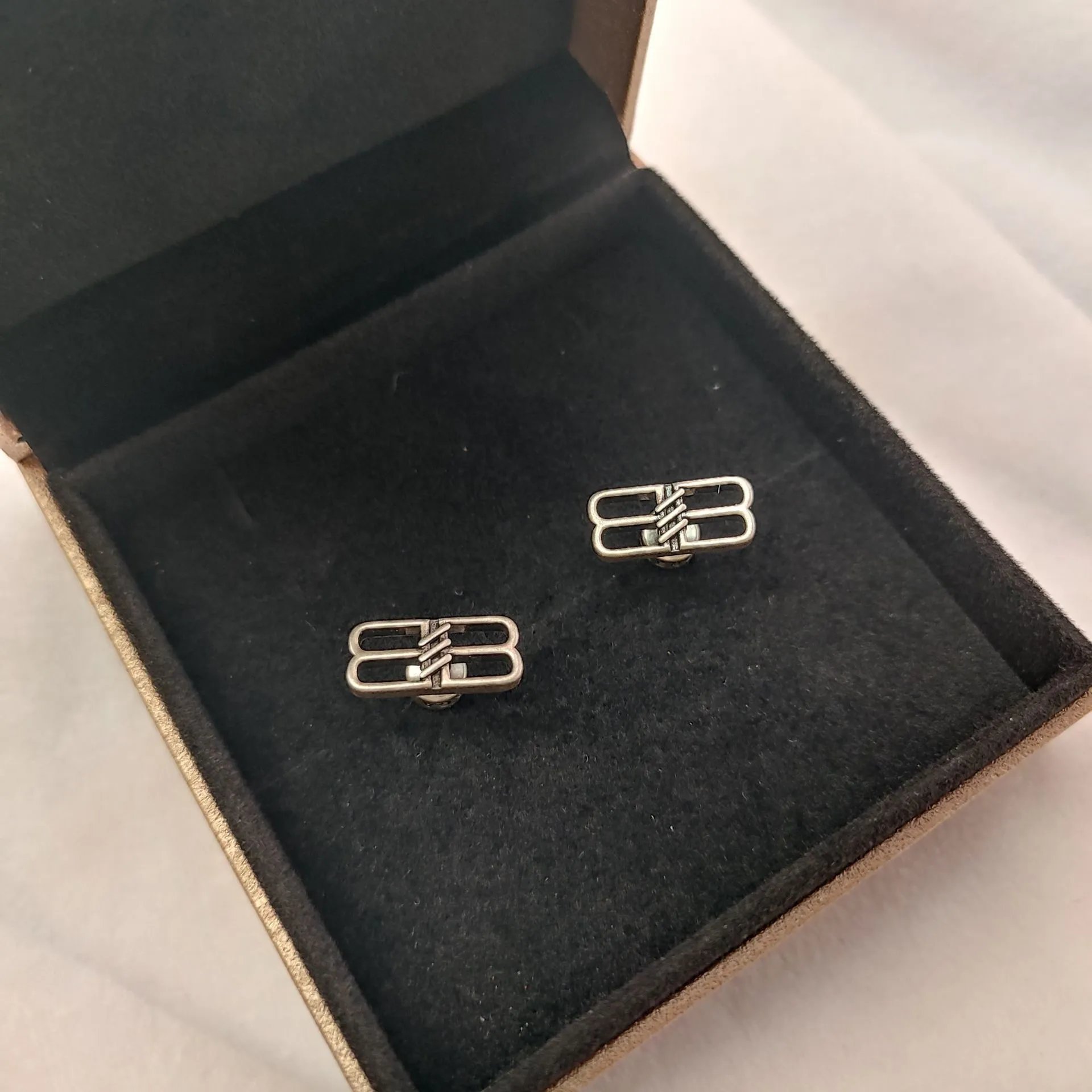 Balenciaga BB Logo Cufflinks Silver Metal Accessories