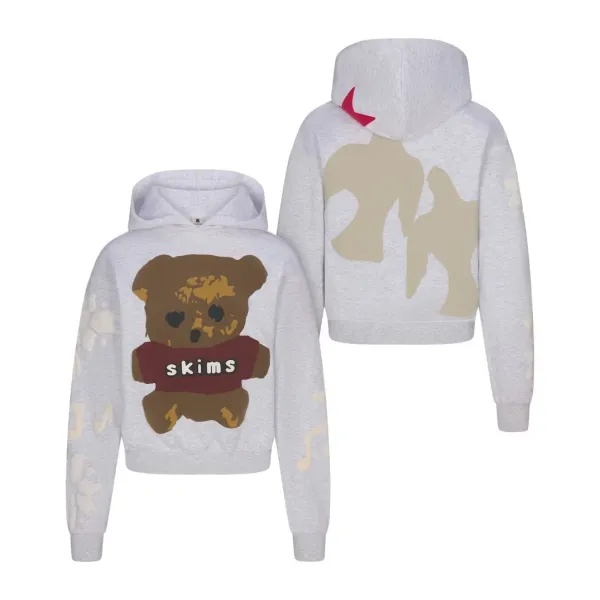 Skims Bear Graphic Cropped Hoodie Gray - 8
