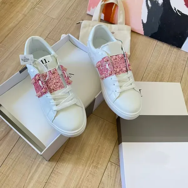 Valentino Garavani Rockstud Spike Crystal White Sneakers - 4