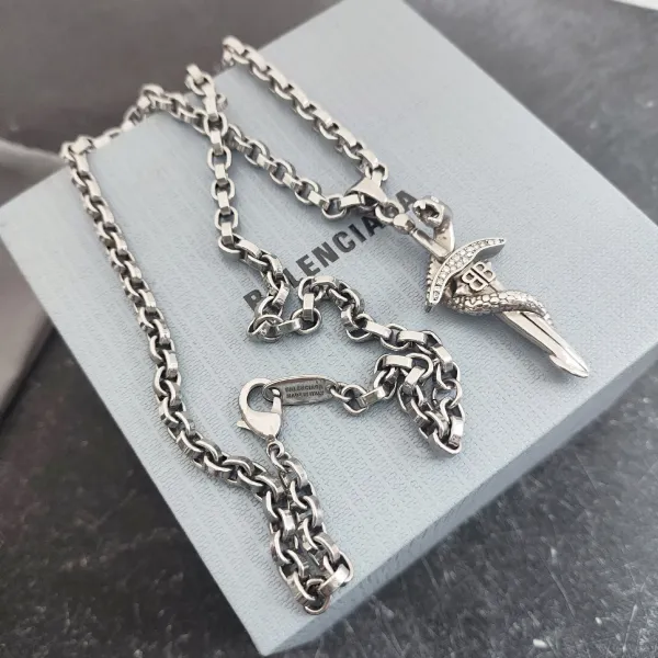 Balenciaga Sword Pendant Necklace Silver - 7