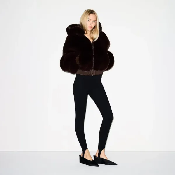 Faux Fur Cropped Hooded Bomber Jacket in Camel - 8