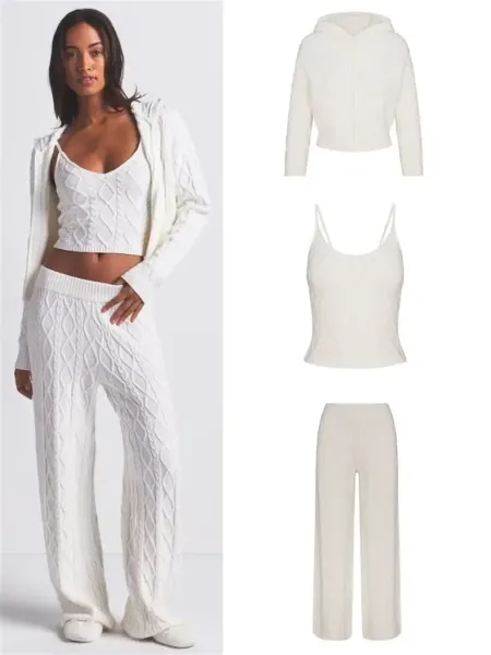 Cable Knit Cropped Vest Top in Light Gray - 6