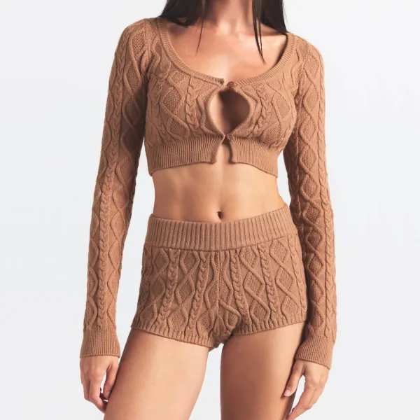 Cable Knit Cropped Vest Top in Light Gray - 14