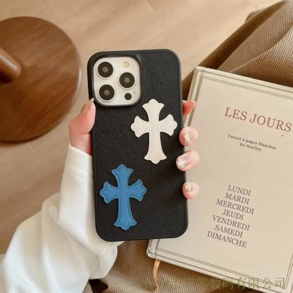 Saint Tears Cross Embroidered Leather Phone Case Black - 4