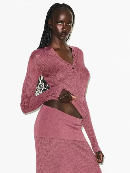 Design Ribbed Henley Sweater Dusty Rose - 5