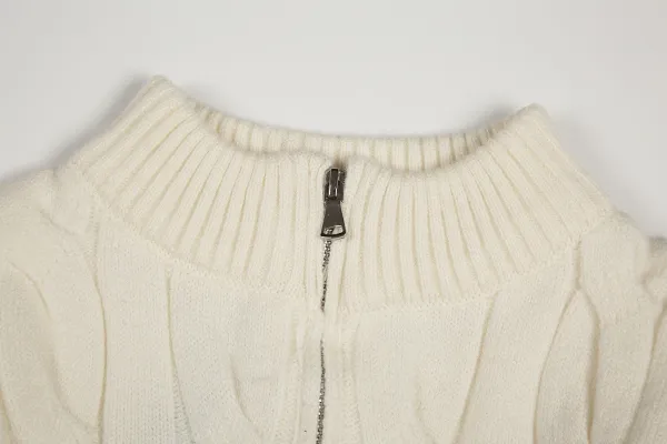 Ralph Lauren Cable Knit Cropped Zip-Up Sweater Navy - 11