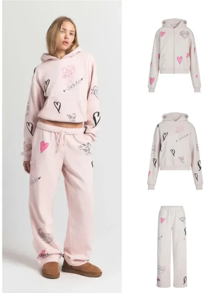 Saint Tears Heart Print Wide-Leg Sweatpants White - 2