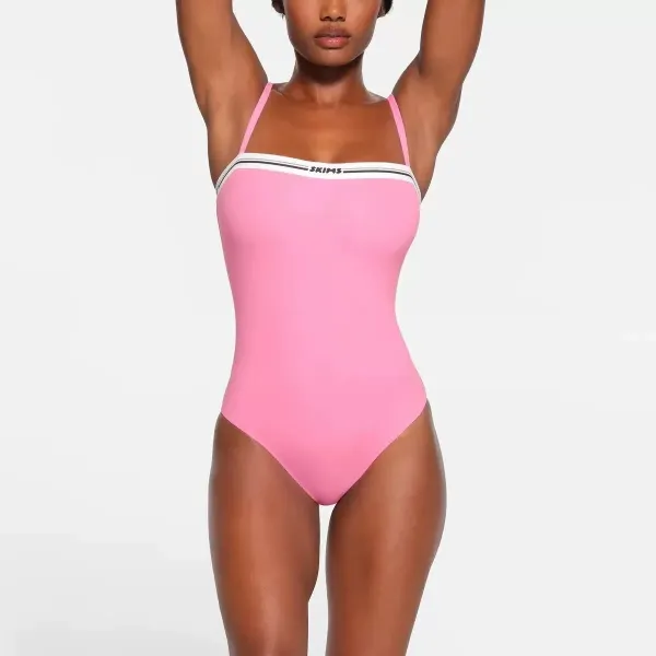 Skims Logo Trim White One-Piece Swimsuit - 4