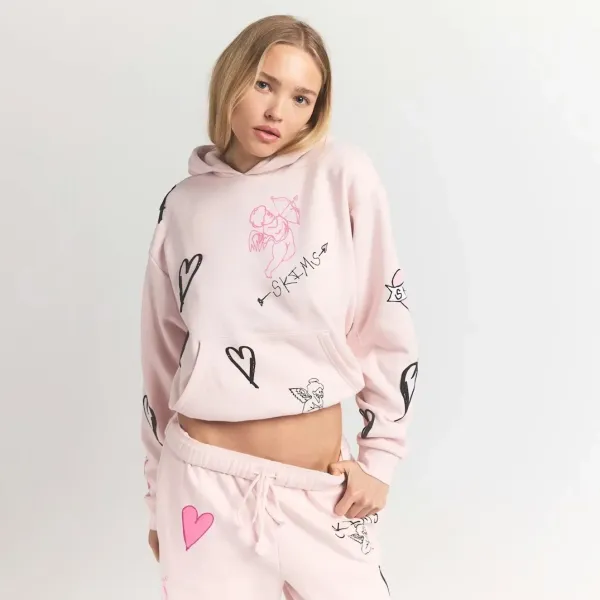 Saint Tears Heart Print Wide-Leg Sweatpants White - 10