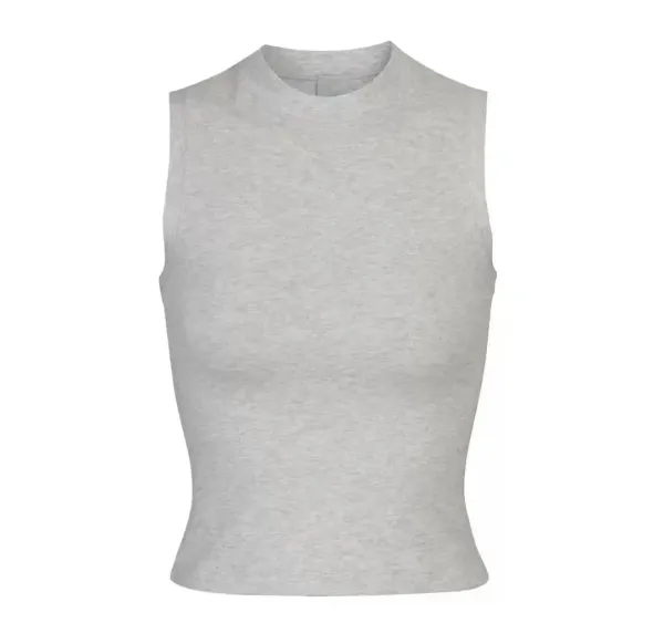 Design High-Neck Sleeveless Crop Top White Vest-Top - 9
