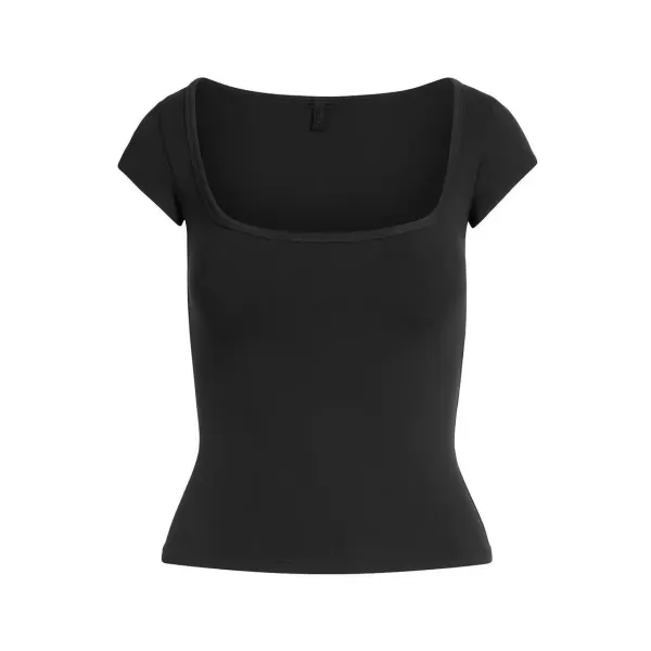 Design Square Neck Crop T-Shirt Gray - 9
