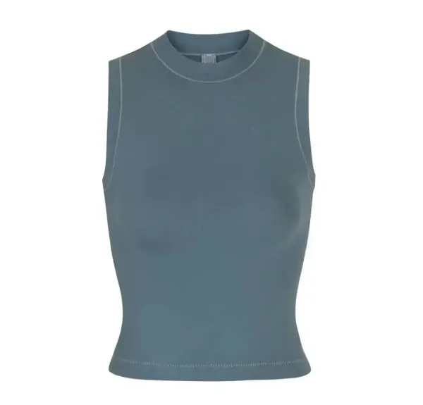 Design High-Neck Sleeveless Crop Top White Vest-Top - 13