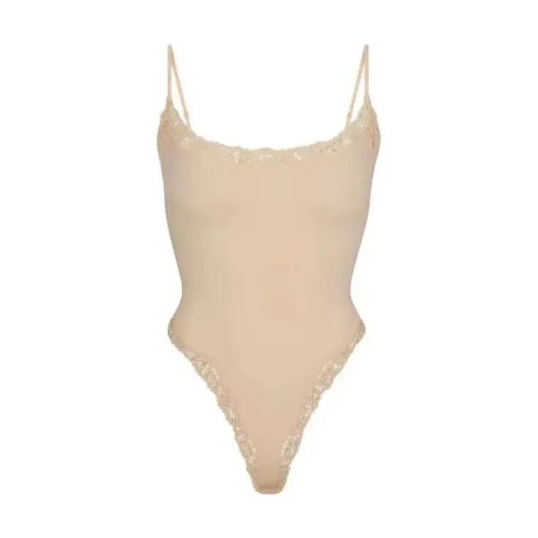 Lingerie Bodysuit in Soft Pink with Floral Lace Trim - 17