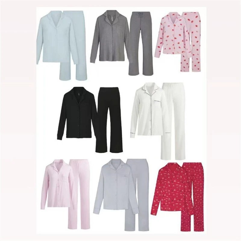 SKIMS Kardashian Style Pajama Set Long Sleeve Top and Pants Lounge Wear Set Casual Pants for Going Out: findsindex.com