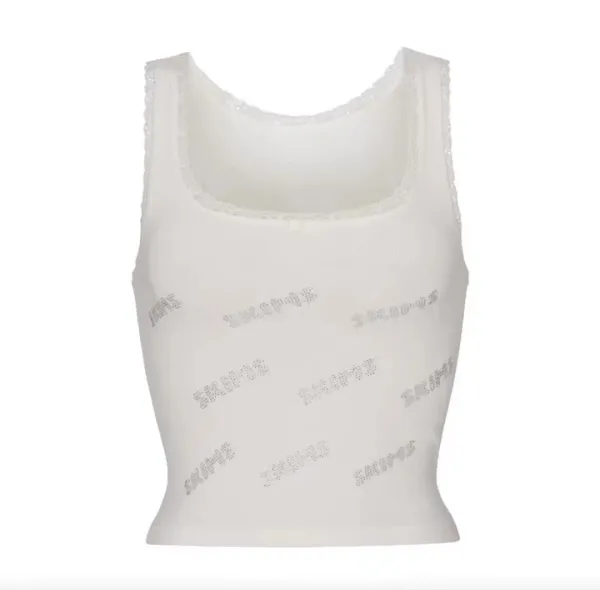 SKIPTS Logo-Print Lace Trim Pink Vest-Top - 4