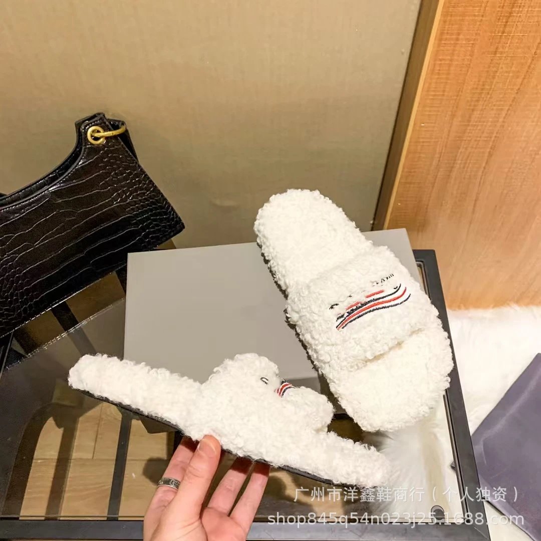 Balenciaga Triple S Fuzzy Slippers Black - 13