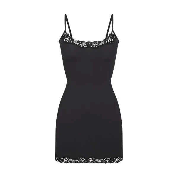 Black Floral Lace Trim Camisole Dress - 11