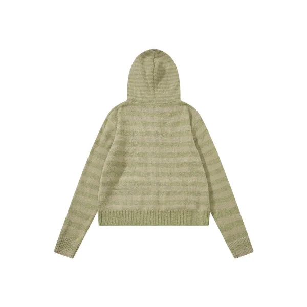Design Striped Cropped Hoodie in Sage Green and Beige - 8