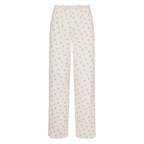 WOMANBY A VOYVES Floral Print Wide-Leg Sleep Pants White - 1