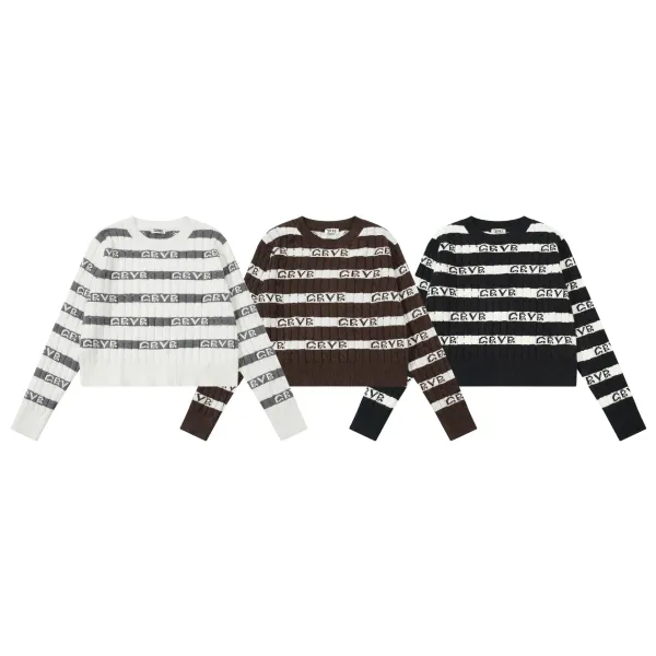 GRA Logo Stripe Ribbed Knit Sweater White/Gray - 4