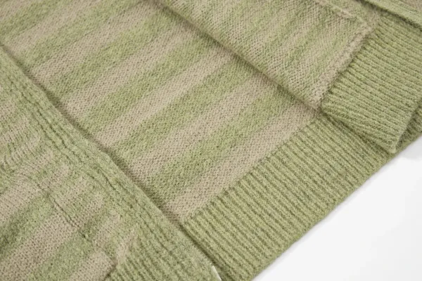 Design Striped Cropped Hoodie in Sage Green and Beige - 16