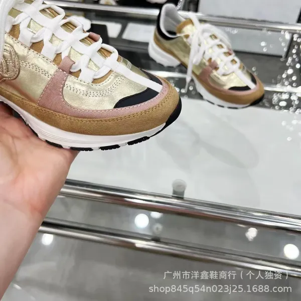 Chanel CC Logo Chunky Sneakers Gold Pink Beige Multicolor Sneakers - 28