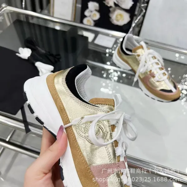 Chanel CC Logo Chunky Sneakers Gold Pink Beige Multicolor Sneakers - 29