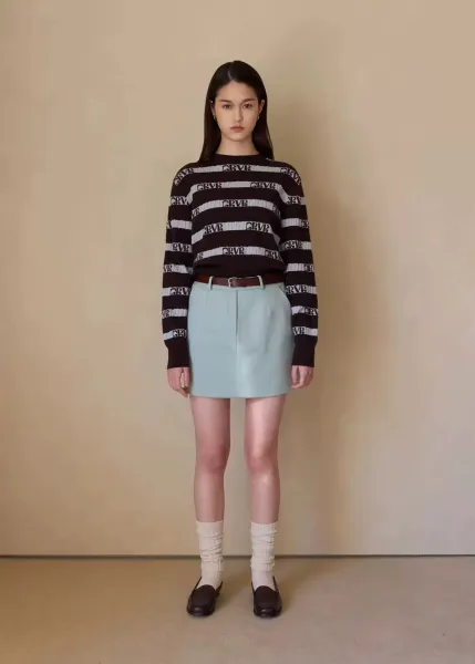 GRA Logo Stripe Ribbed Knit Sweater White/Gray - 37