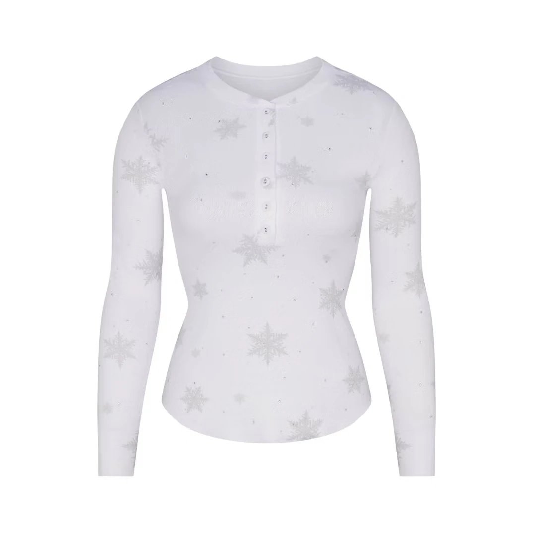 Imposter London Snowflake Embroidered Henley Base-Layer White - 11