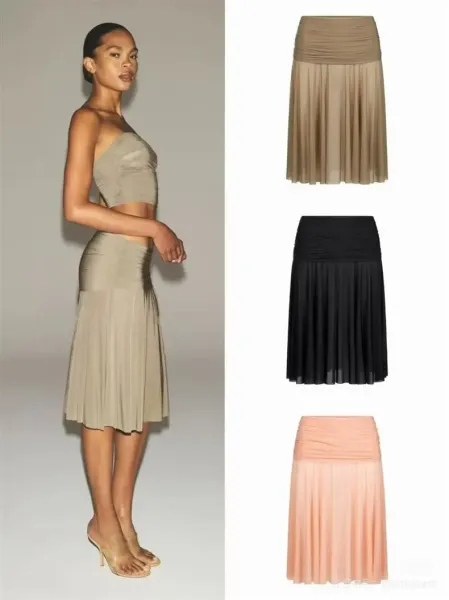Black Pleated Mesh Skirt - 2
