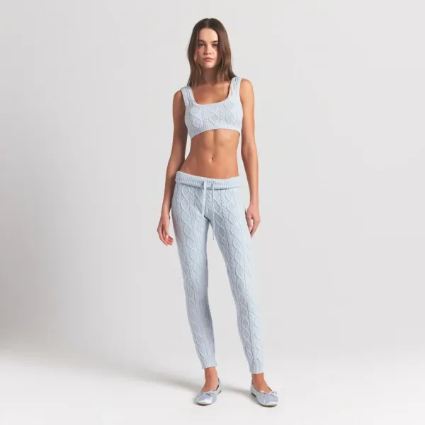 Cable Knit Cropped Vest Top in Light Gray - 24