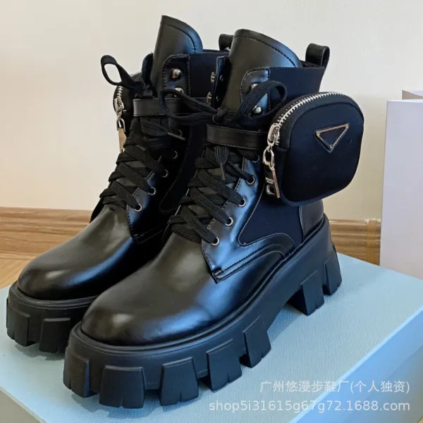 Prada Re-Nylon Platform Combat Boots Black - 2