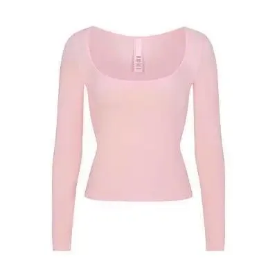 Design Square Neck Long Sleeve Crop Top in Dusty Blue - 10